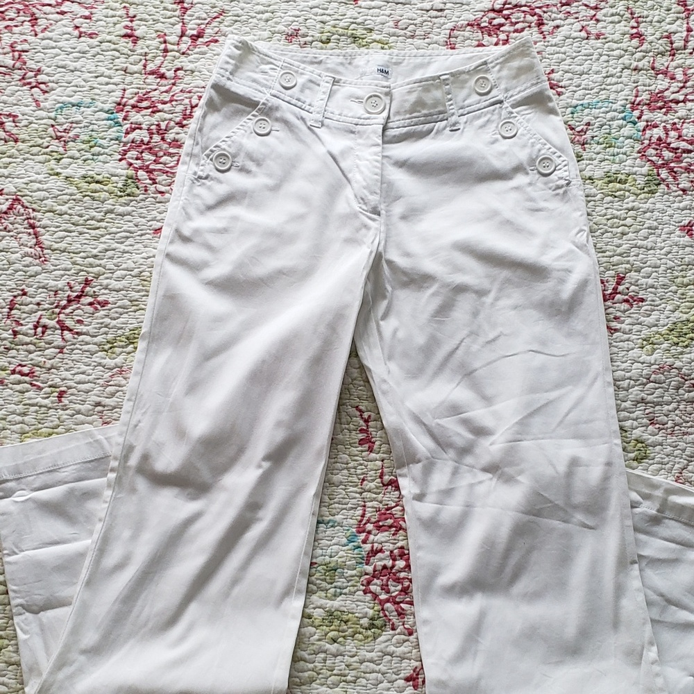 H&M white cotton sateen sailor pants